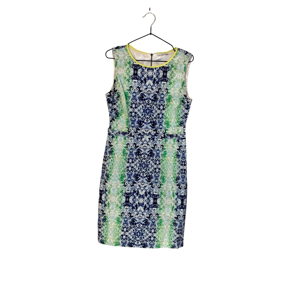T Tahari Sleeveless Sheath Dress Kaleidoscope Print Preppy Cotton Size 6 Blue